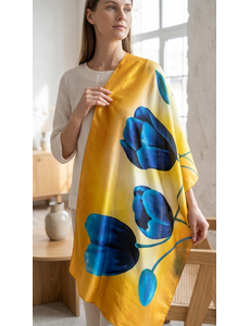  Oranger Tulpenschal mit blauen Tulpen
