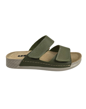Leon Footwear Sandalen olijfgroen - dubbele band - materiaal: Leer & Polyurethaan