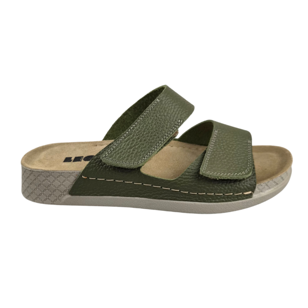 Leon Footwear Olive green sandals - double strap - material: Leather & Polyurethane