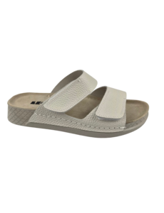 Leon Footwear Cremefarbene Sandalen – Doppelriemen – Material: Leder & Polyurethan
