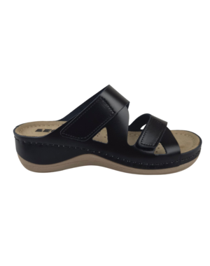 Leon Footwear Sandalen Laura zwart - dubbele band - materiaal: Leer & Polyurethaan