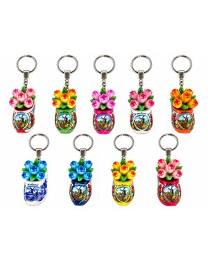  Schlüsselanhänger aus Holzclogs mit Tulpen – Alle Farben verfügbar