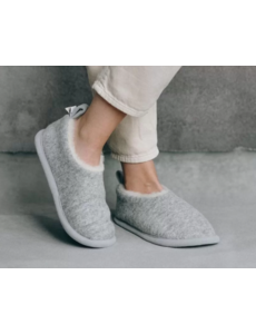 DINA Ladies' Slippers Grey – Soft Wool Slippers with Non-slip Sole
