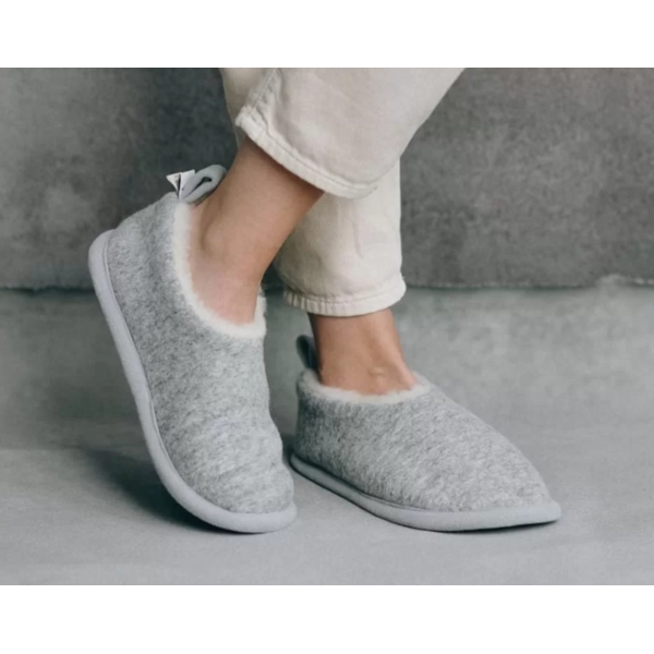 DINA Ladies' Slippers Grey – Soft Wool Slippers with Non-slip Sole