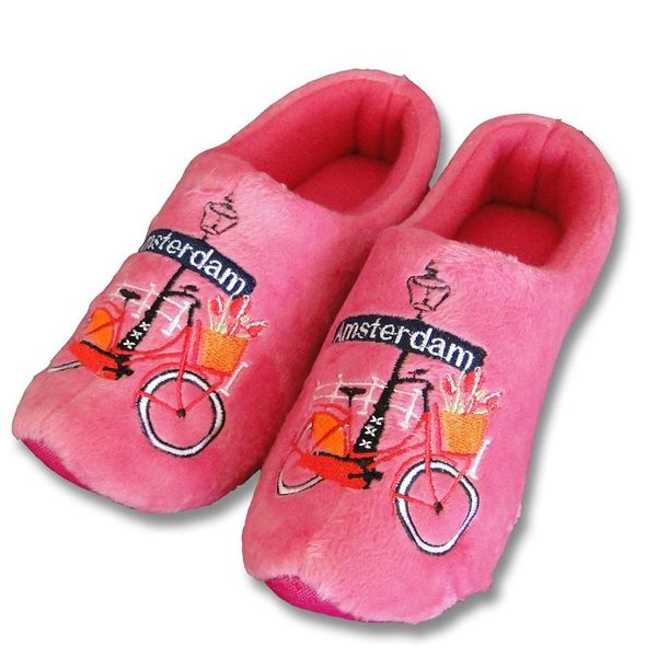 Clog Hausschuhe rosa mit Fahrrad