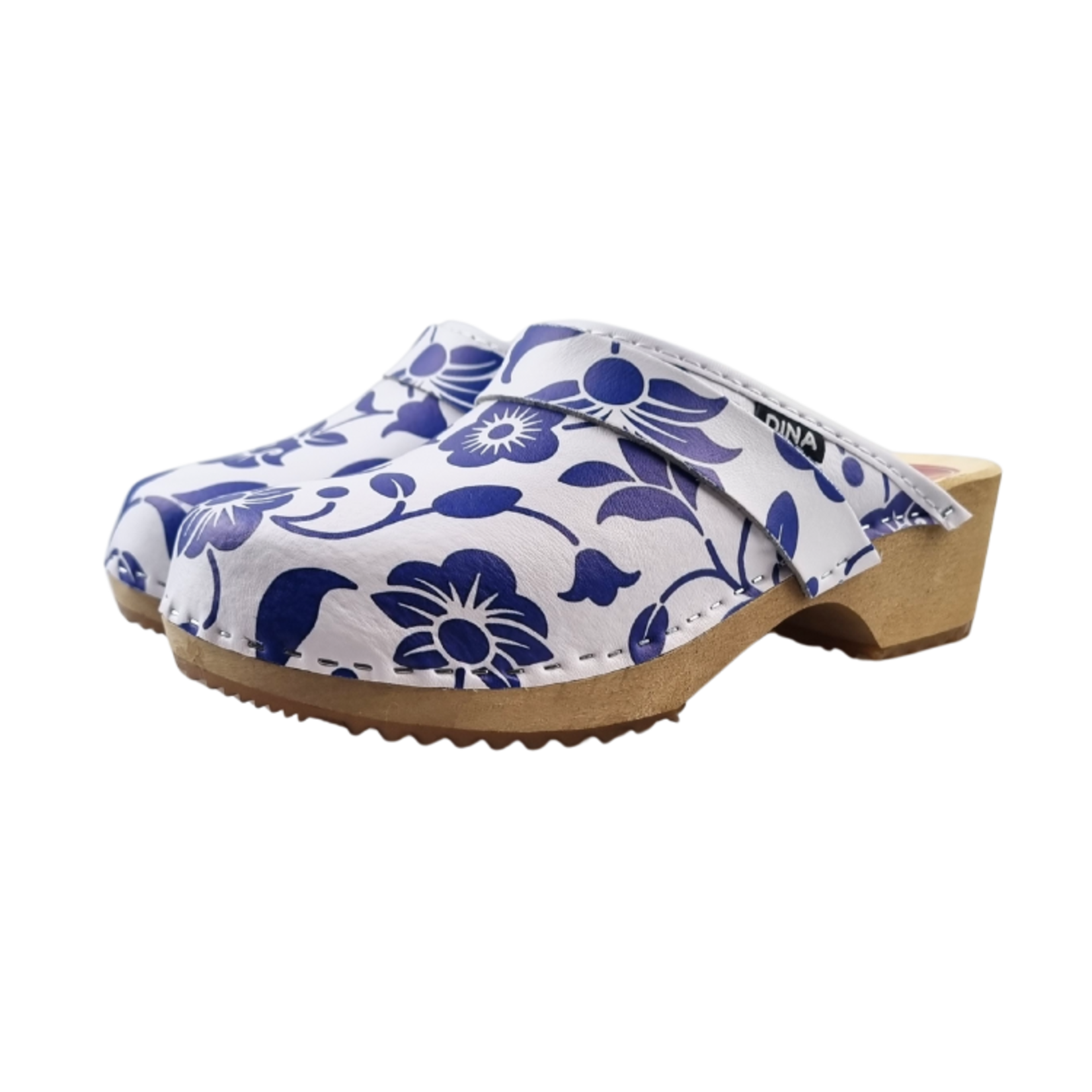 DINA Zweedse klompen Blue flowers van Dina