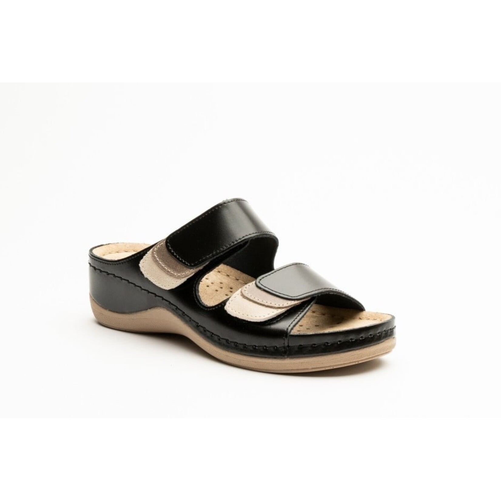 Leon Footwear Sandalen met klitteband  en antislip nop in zool - zwart
