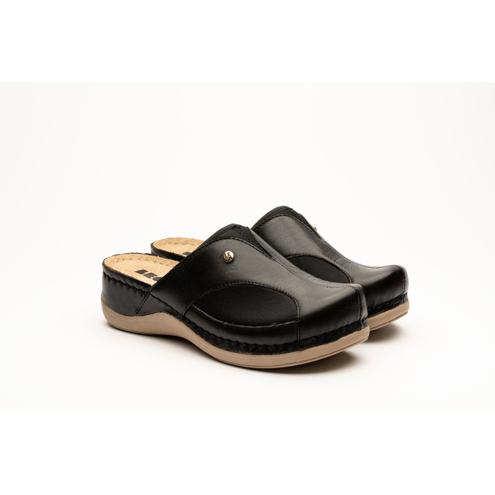 Leon Footwear klompen met antislip-zool en elastische zijdes - comfortabel bij Hallux Valgus - kleur zwart