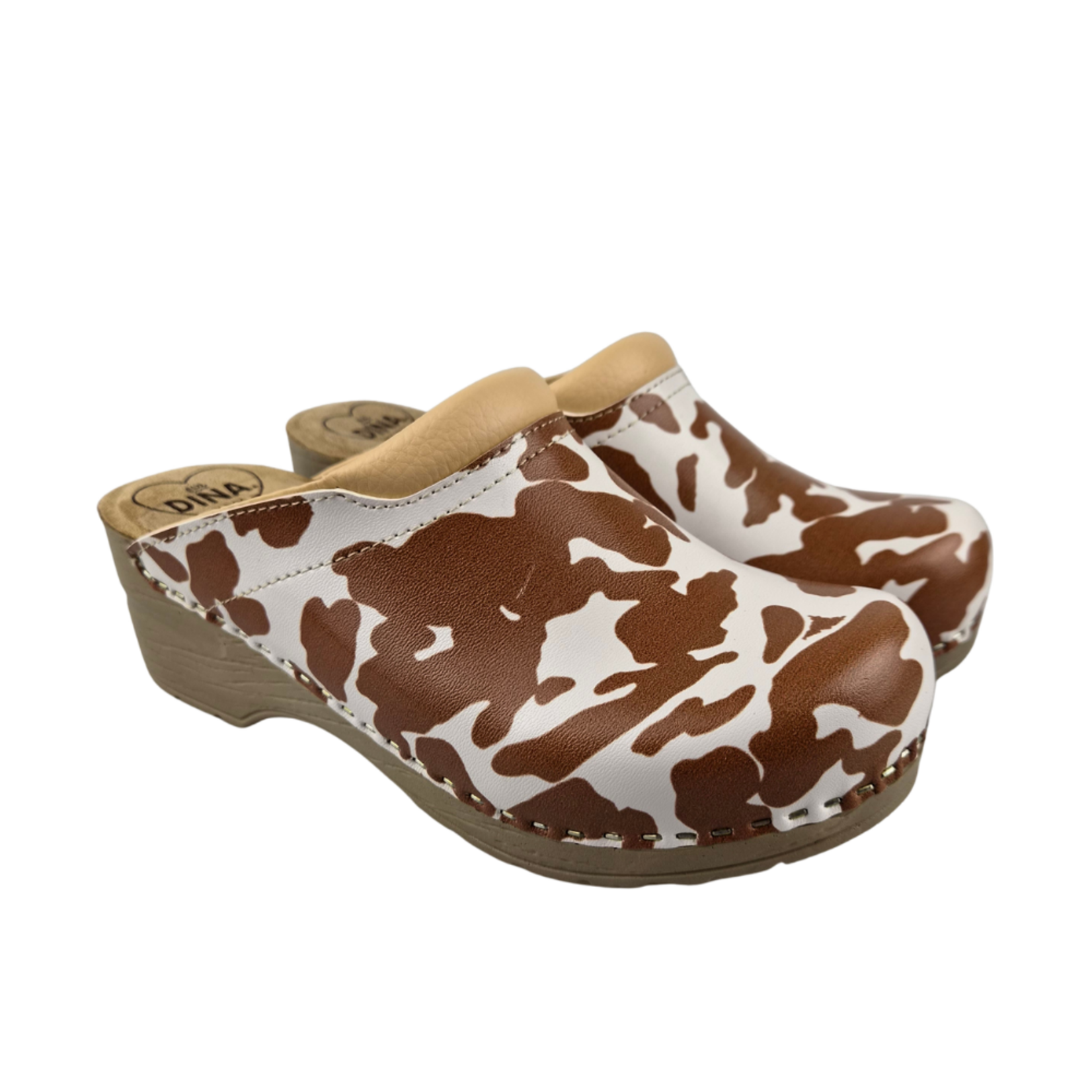 DINA Medical clogs - beige cow print with beige sole - Dina