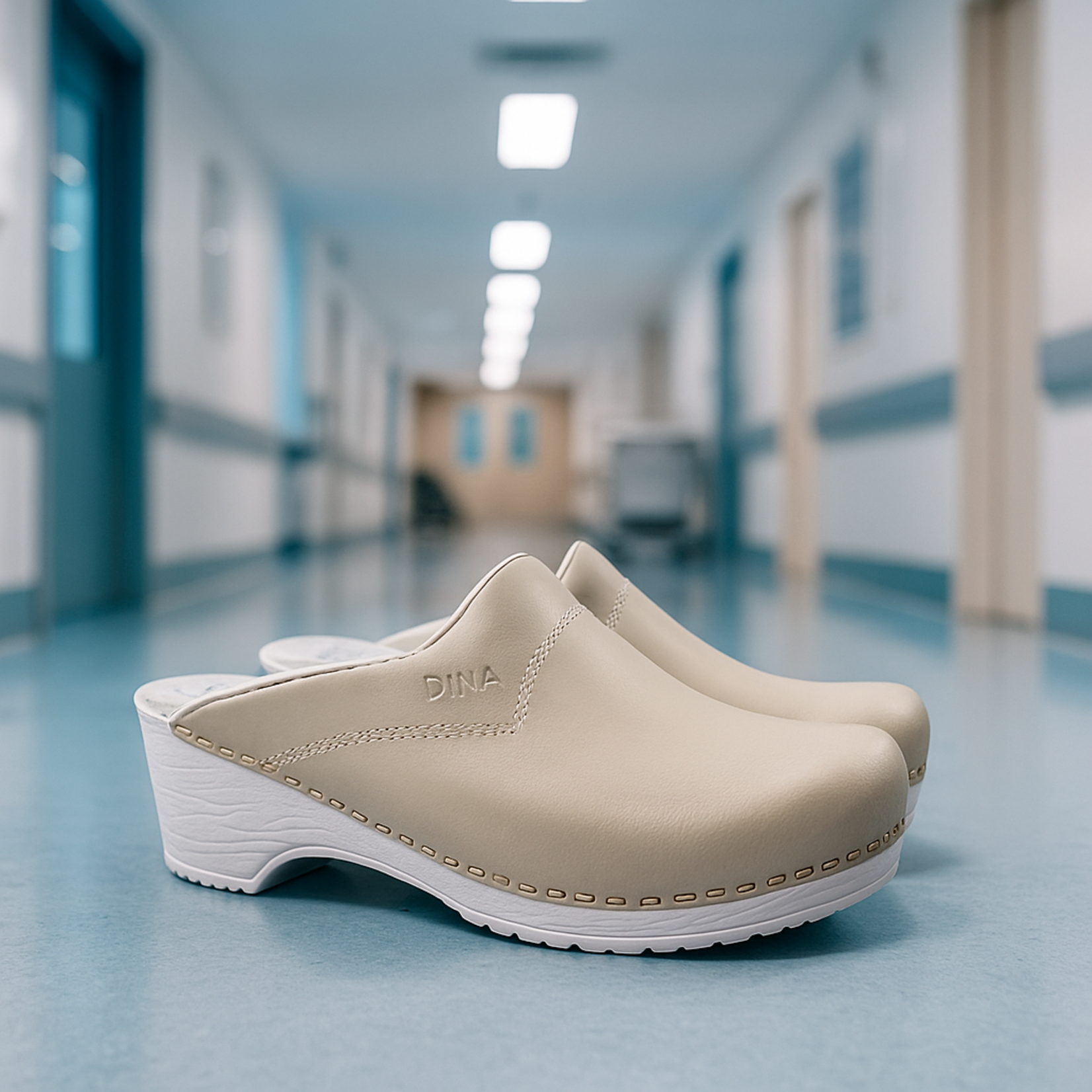 DINA Dina Medische klompen - beige met witte zool