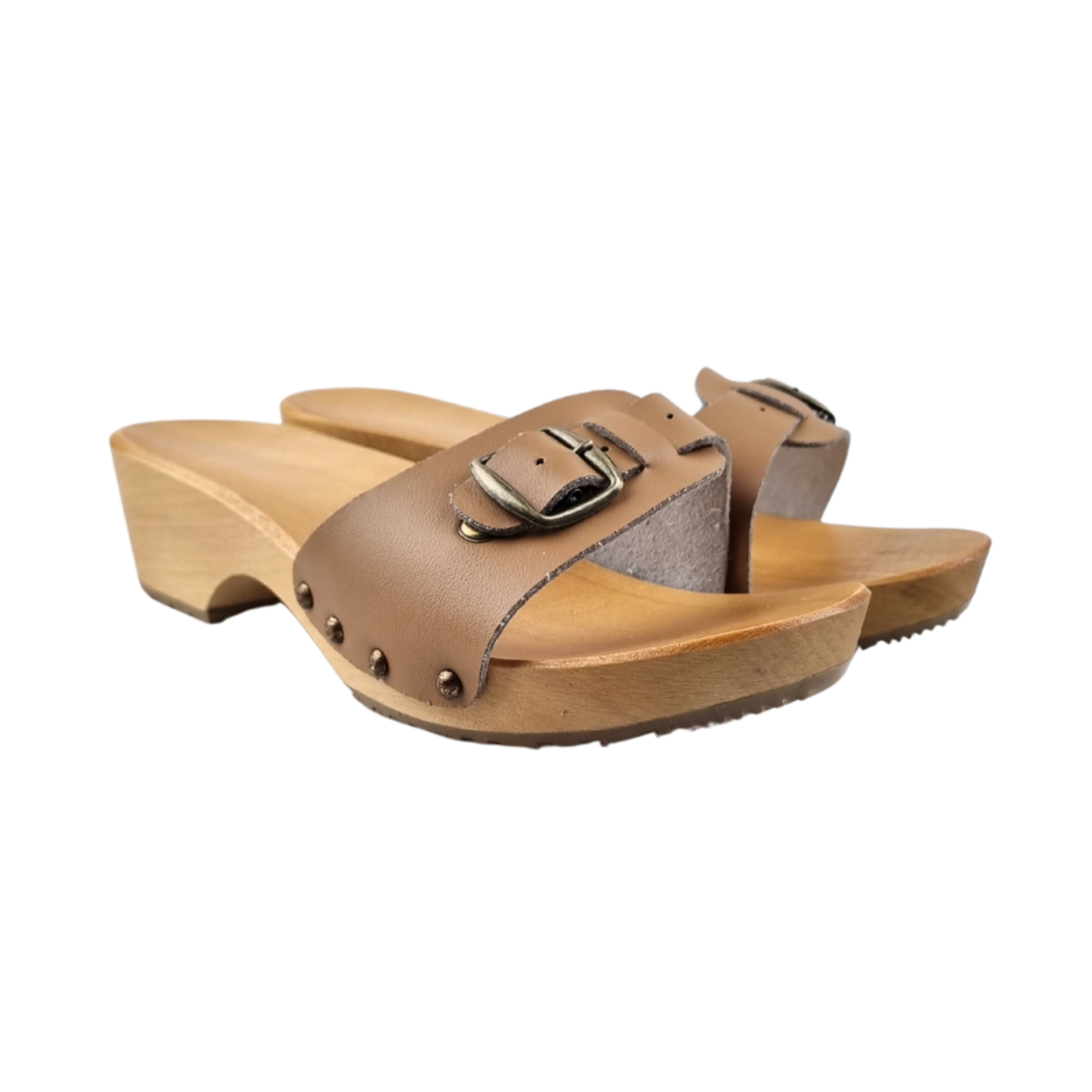 DINA Dina Houten sandalen mokka met gesp