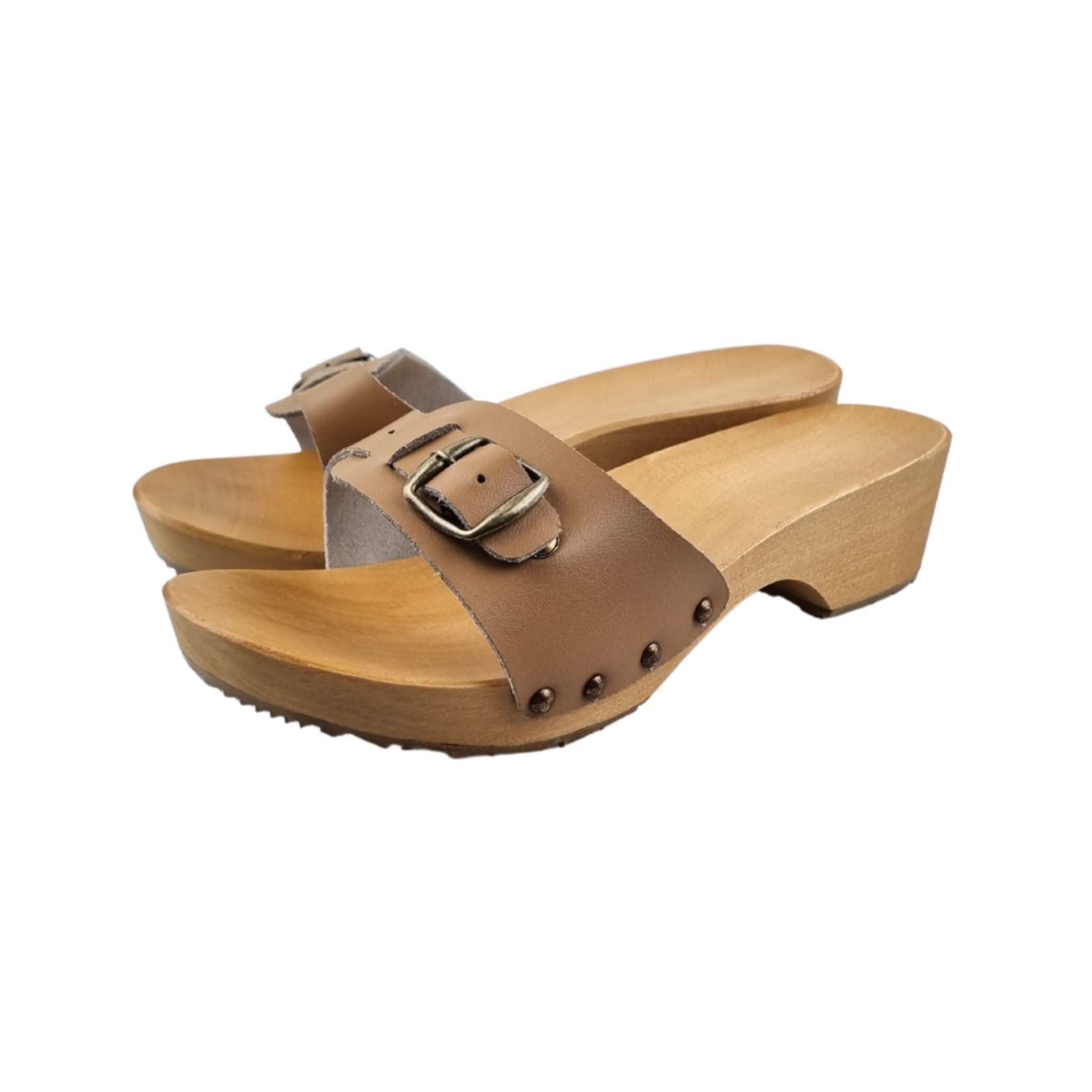 DINA Dina Wooden mocha sandals with buckle
