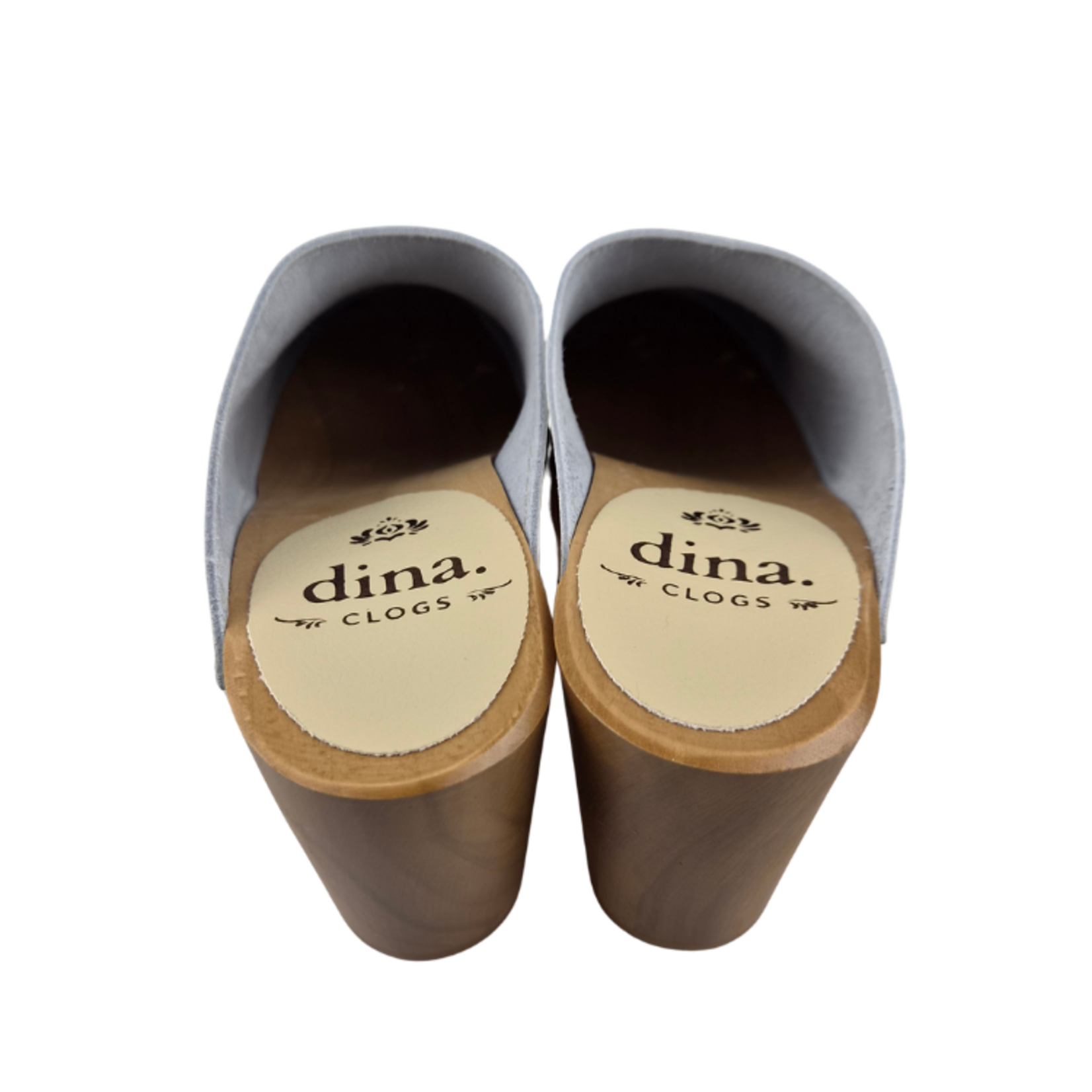 DINA Scandinavian Clog Heels – Taupe Leather & Wooden Heel