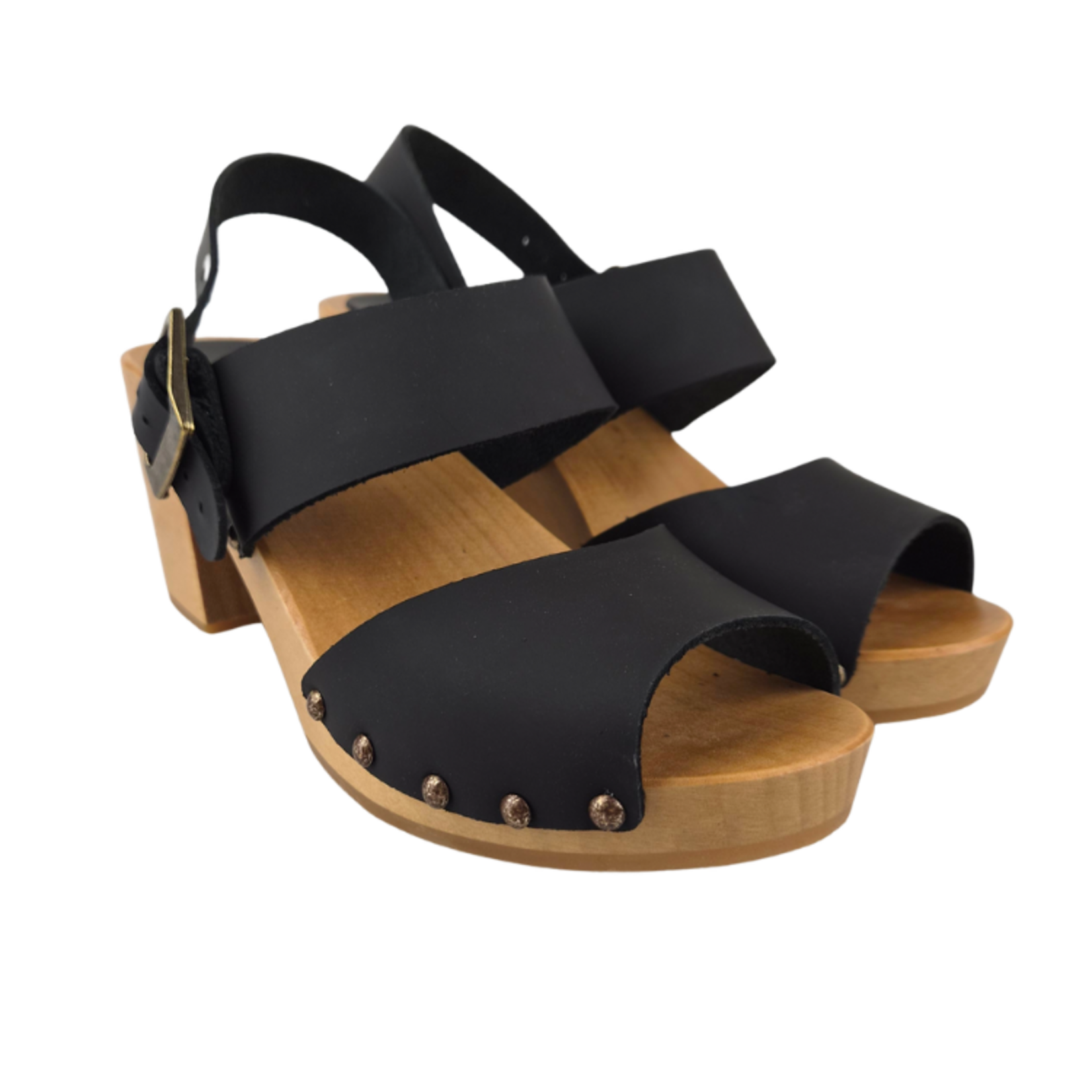 DINA Zwarte Houten Heels met Hielband