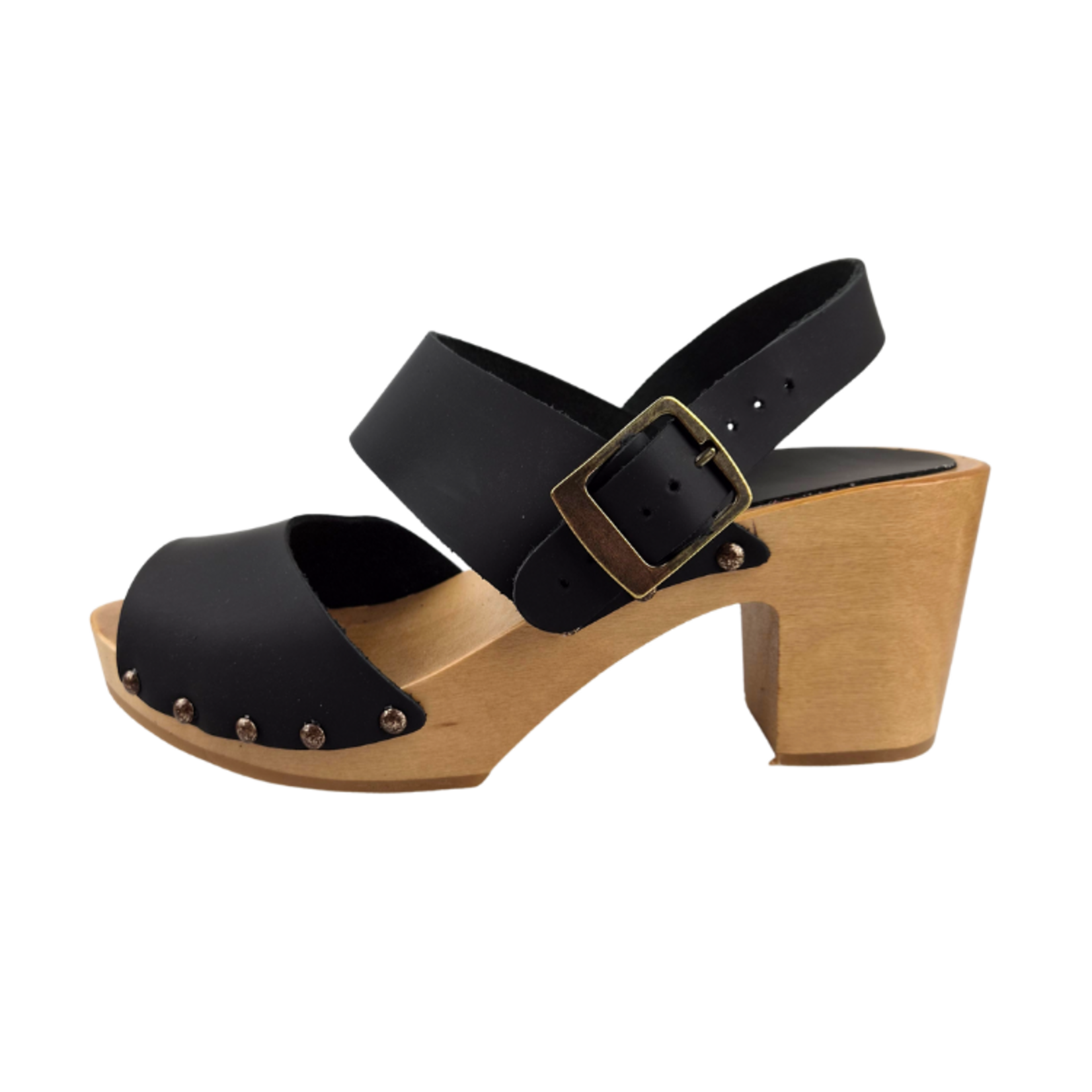 DINA Zwarte Houten Heels met Hielband
