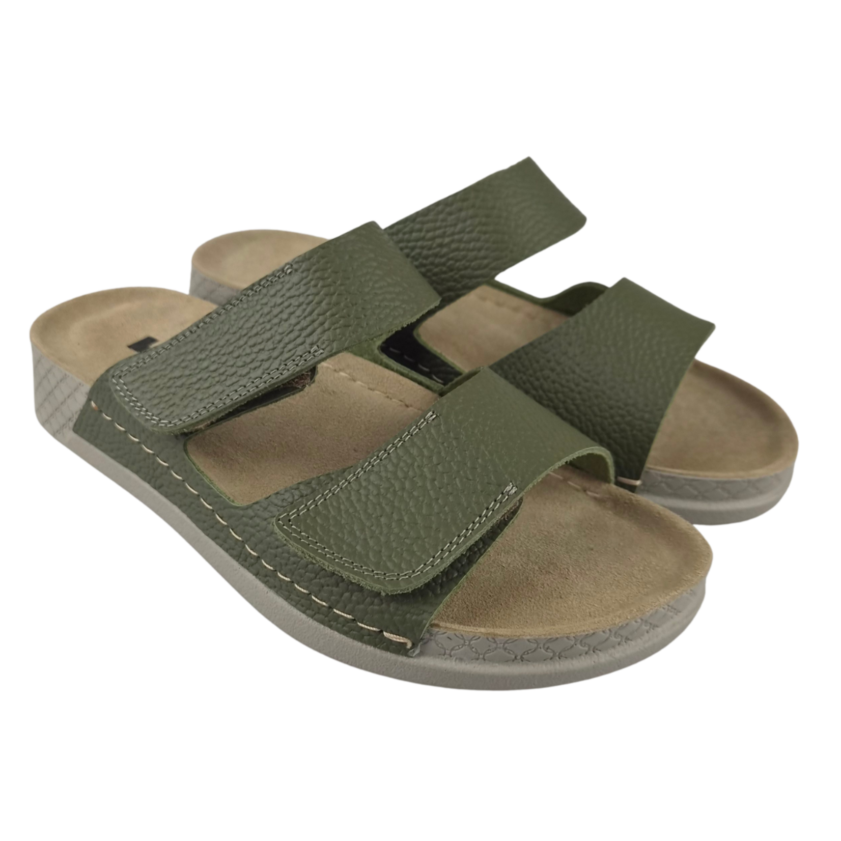 Leon Footwear Olive green sandals - double strap - material: Leather & Polyurethane