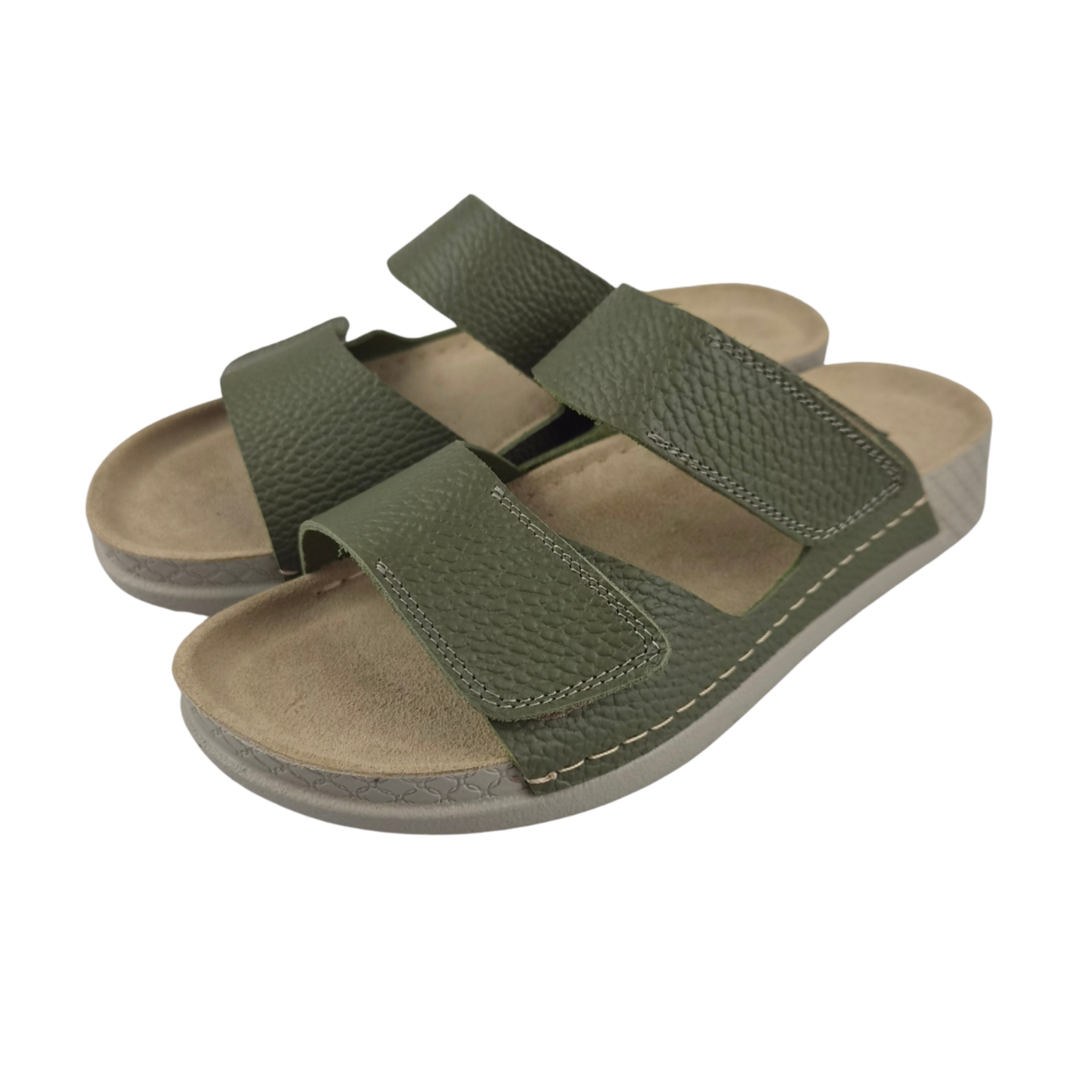 Leon Footwear Olive green sandals - double strap - material: Leather & Polyurethane