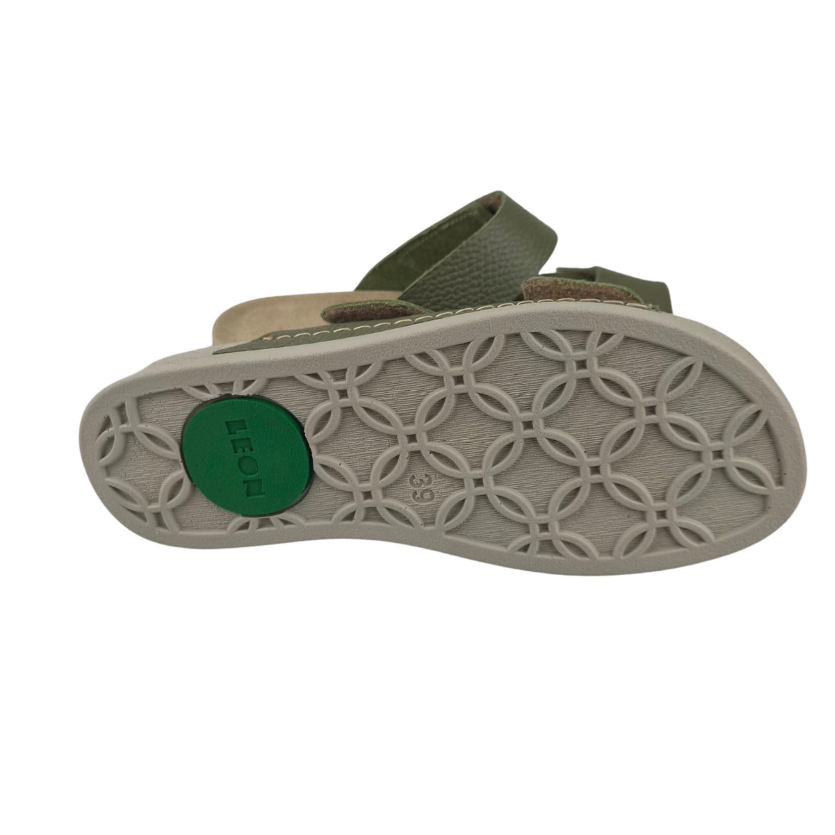Leon Footwear Sandalen olijfgroen - dubbele band - materiaal: Leer & Polyurethaan