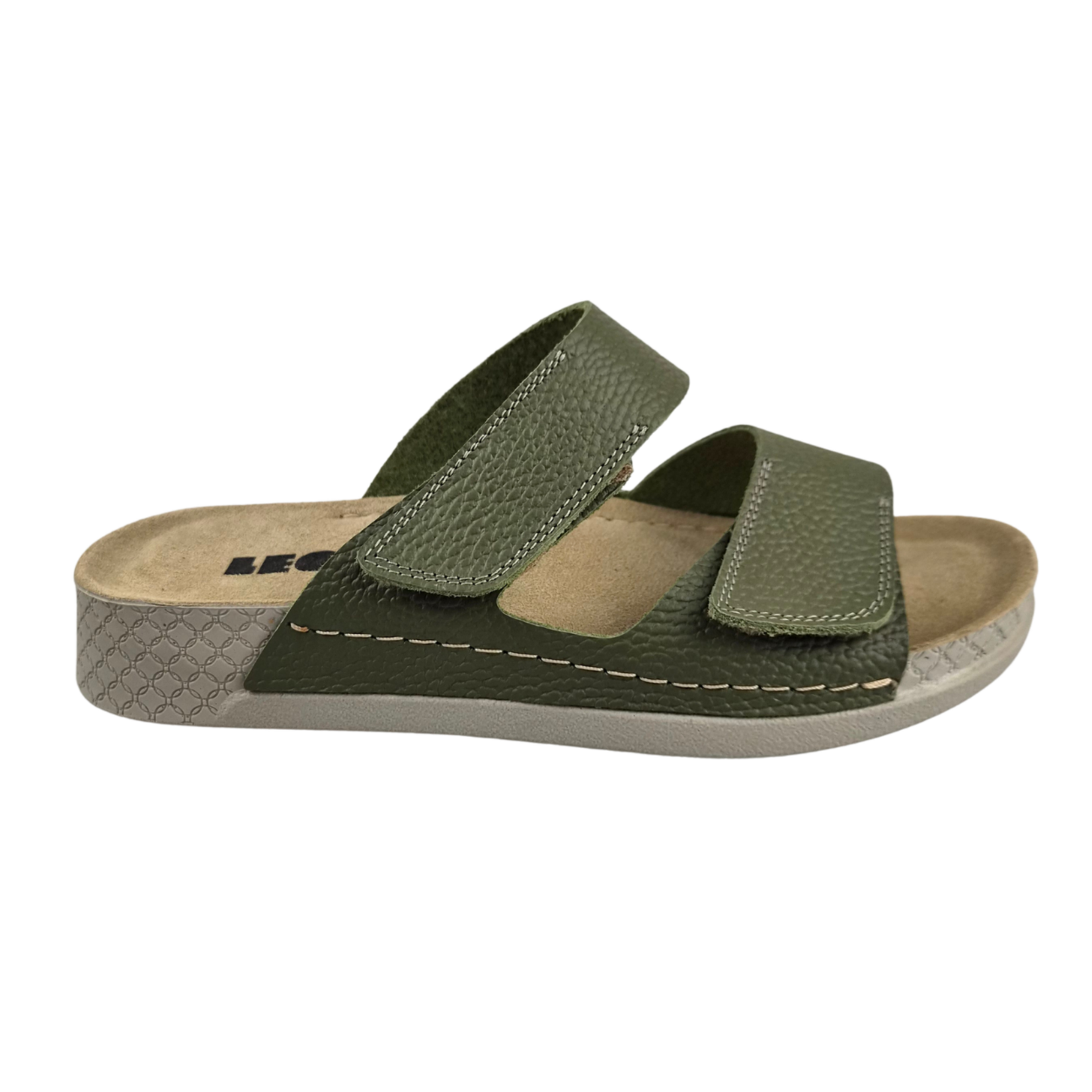 Leon Footwear Olive green sandals - double strap - material: Leather & Polyurethane