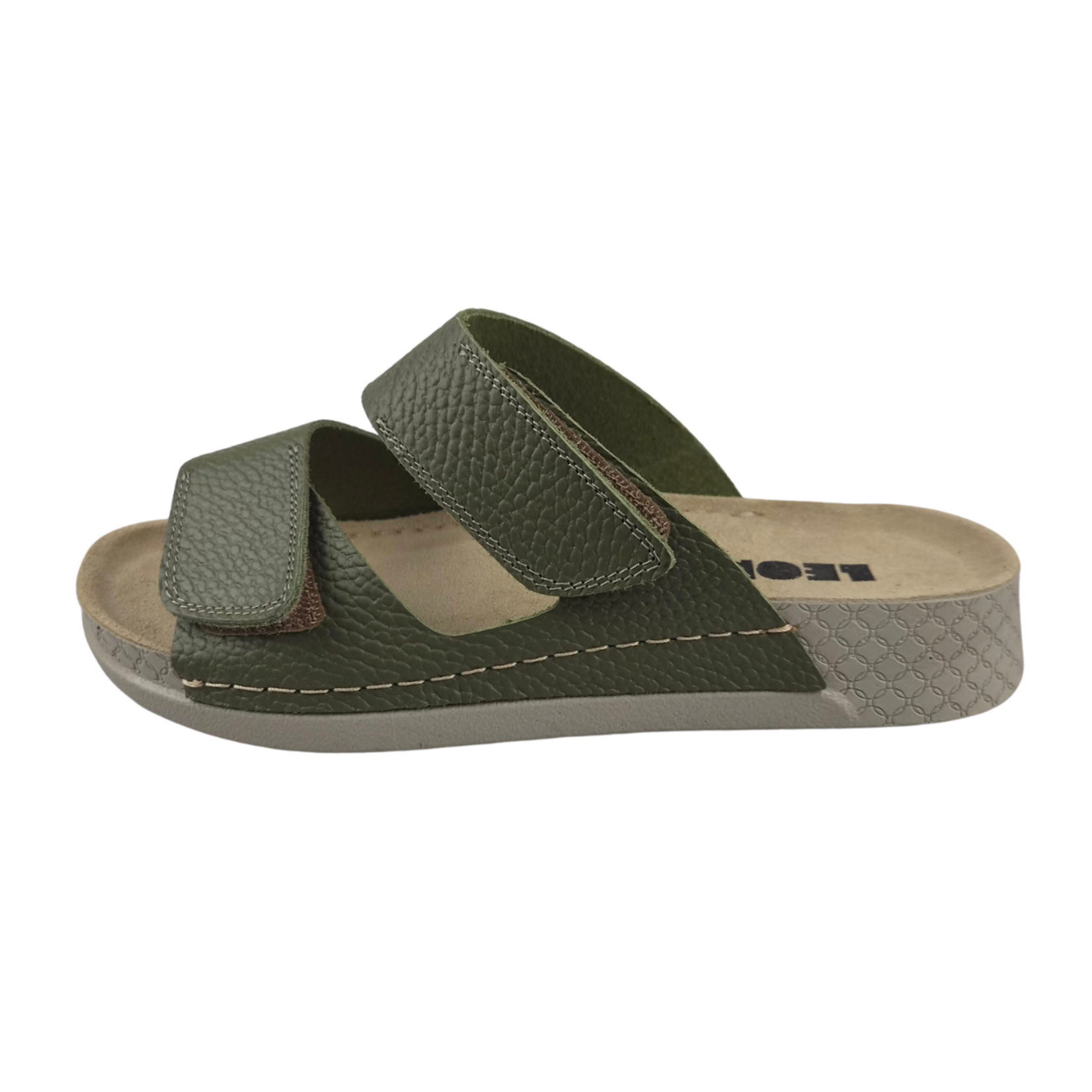 Leon Footwear Olive green sandals - double strap - material: Leather & Polyurethane
