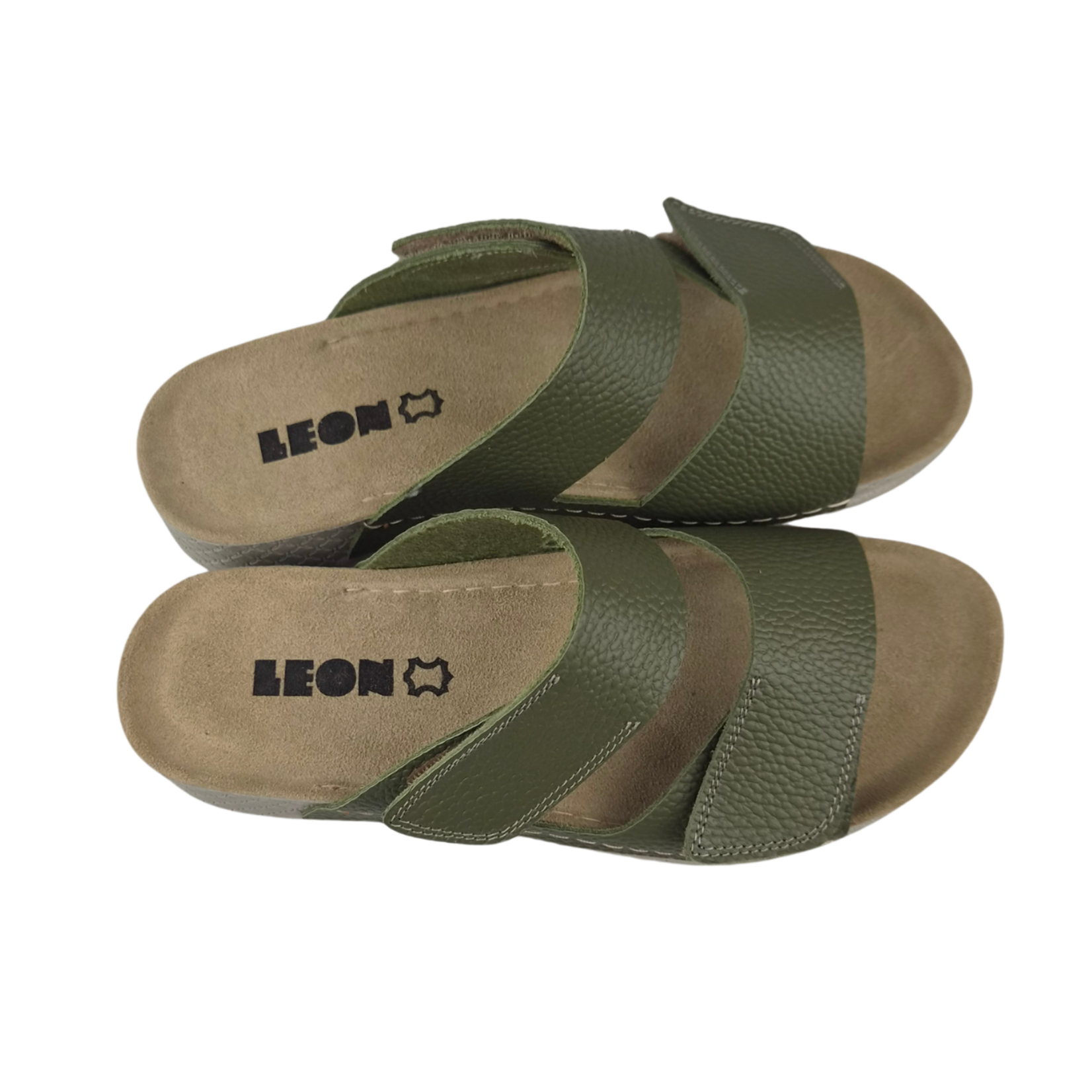 Leon Footwear Olive green sandals - double strap - material: Leather & Polyurethane