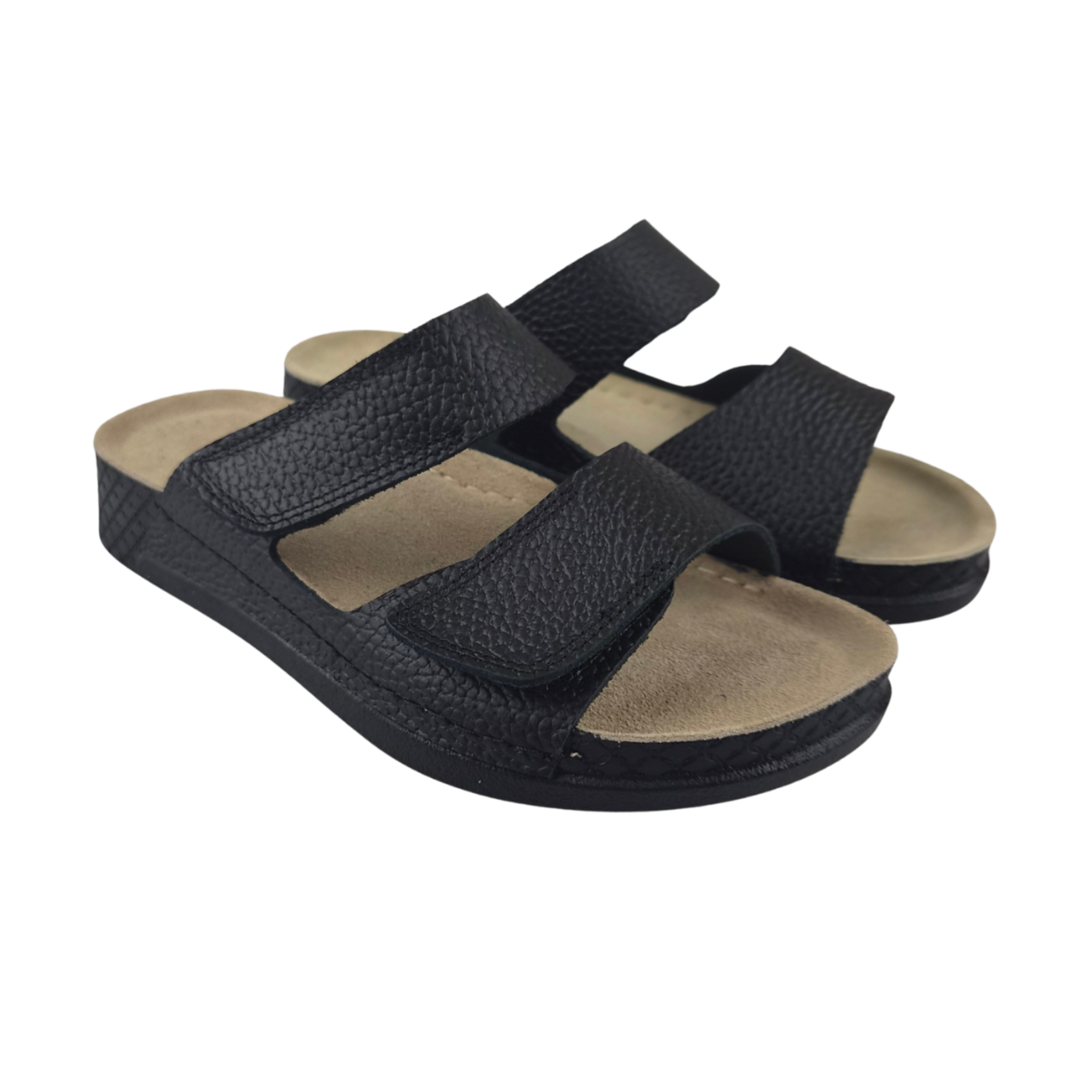Leon Footwear Black sandals - double strap - material: Leather & Polyurethane