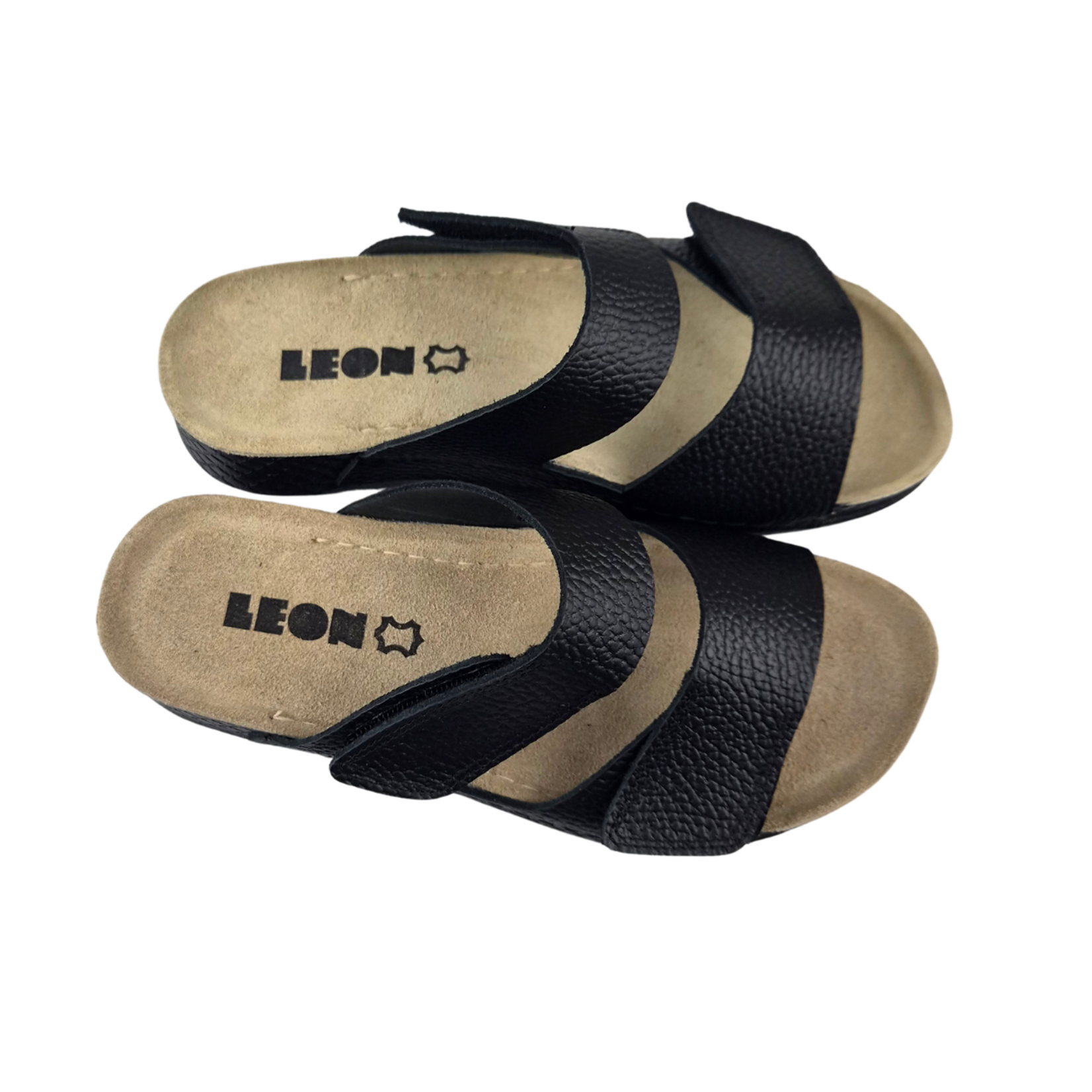 Leon Footwear Sandalen zwart - dubbele band - materiaal: Leer & Polyurethaan