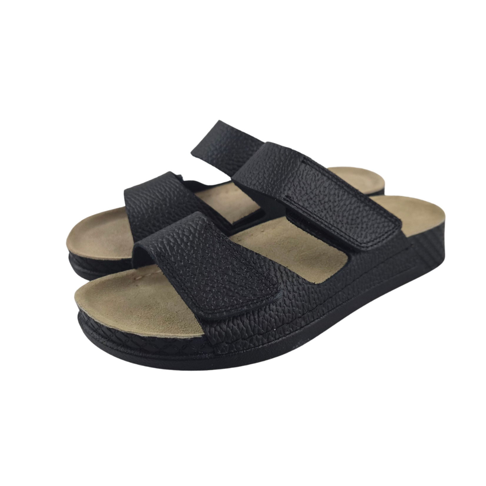 Leon Footwear Black sandals - double strap - material: Leather & Polyurethane