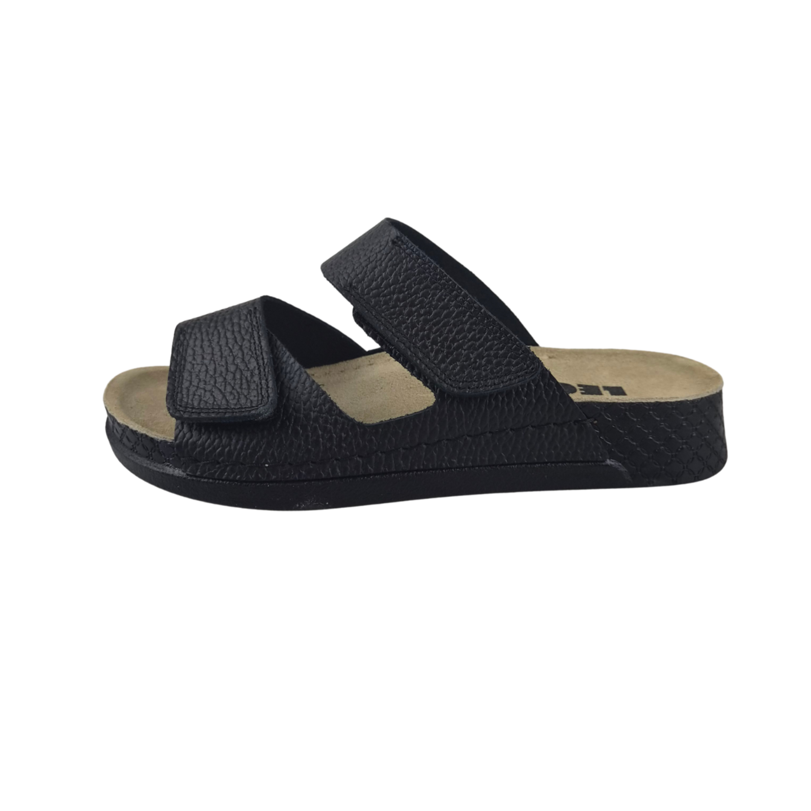 Leon Footwear Black sandals - double strap - material: Leather & Polyurethane
