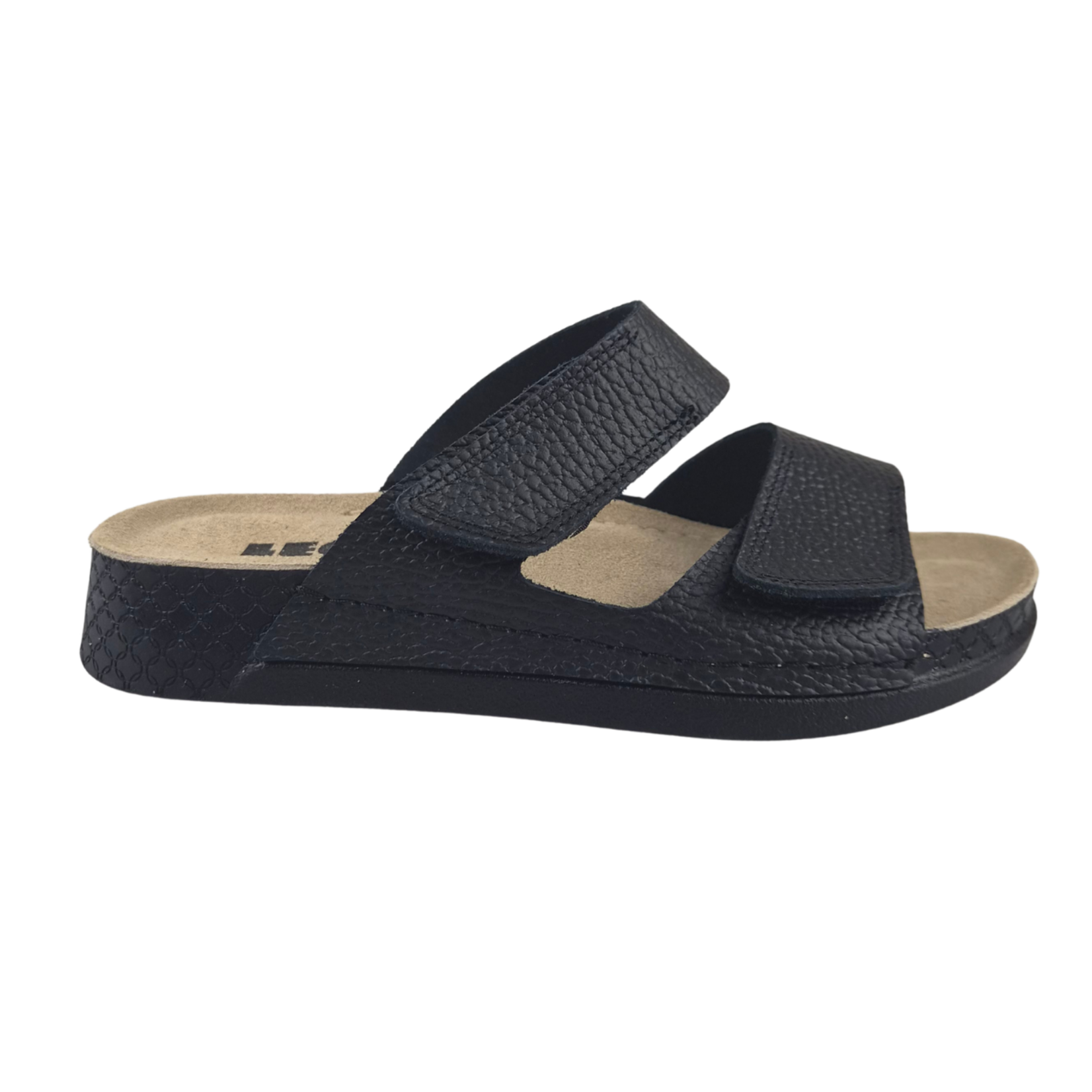 Leon Footwear Black sandals - double strap - material: Leather & Polyurethane