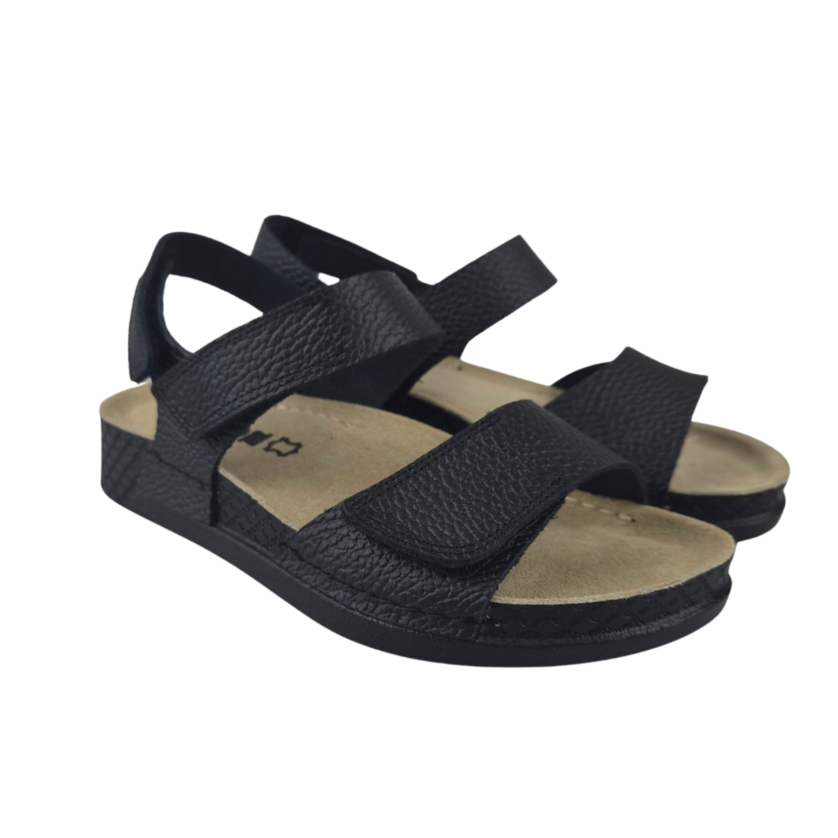 Leon Footwear Sandalen zwart - dubbele band met hielband - materiaal: Leer & Polyurethaan  -