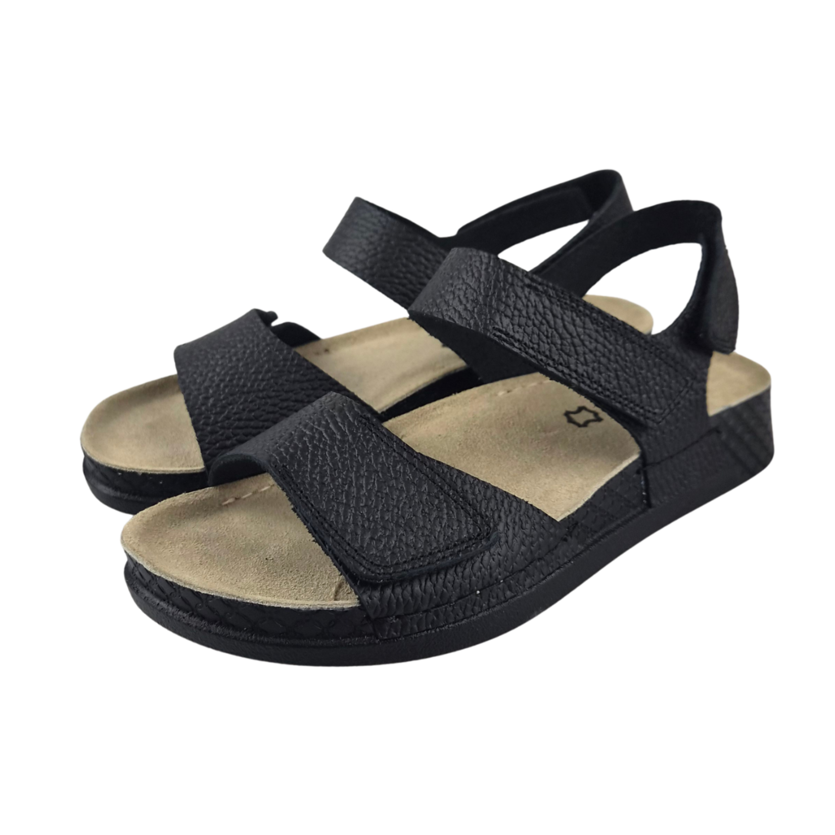 Leon Footwear Sandalen zwart - dubbele band met hielband - materiaal: Leer & Polyurethaan  -