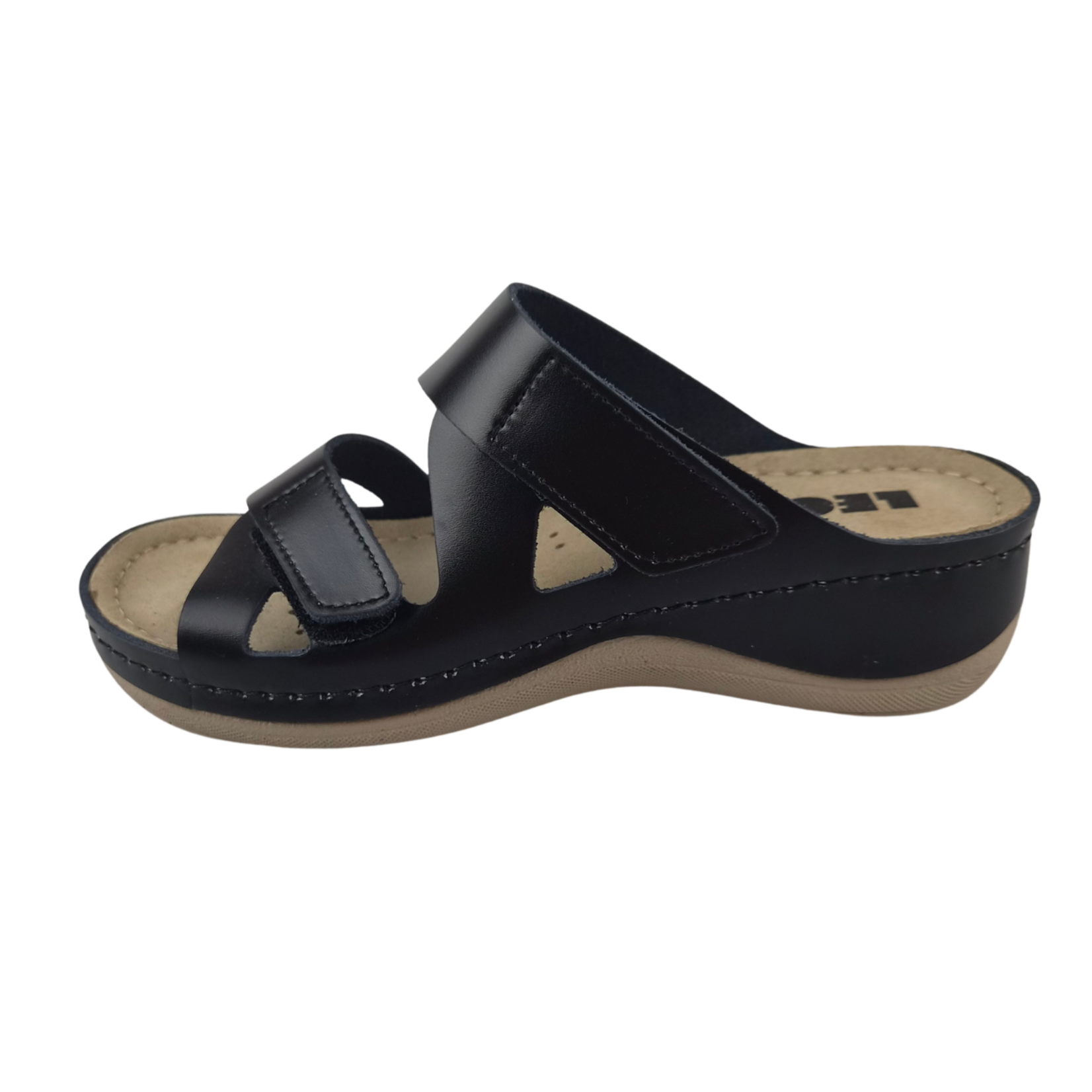 Leon Footwear Laura sandals black - double strap - material: Leather & Polyurethane