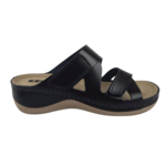 Leon Footwear Sandalen Laura zwart - dubbele band - materiaal: Leer & Polyurethaan