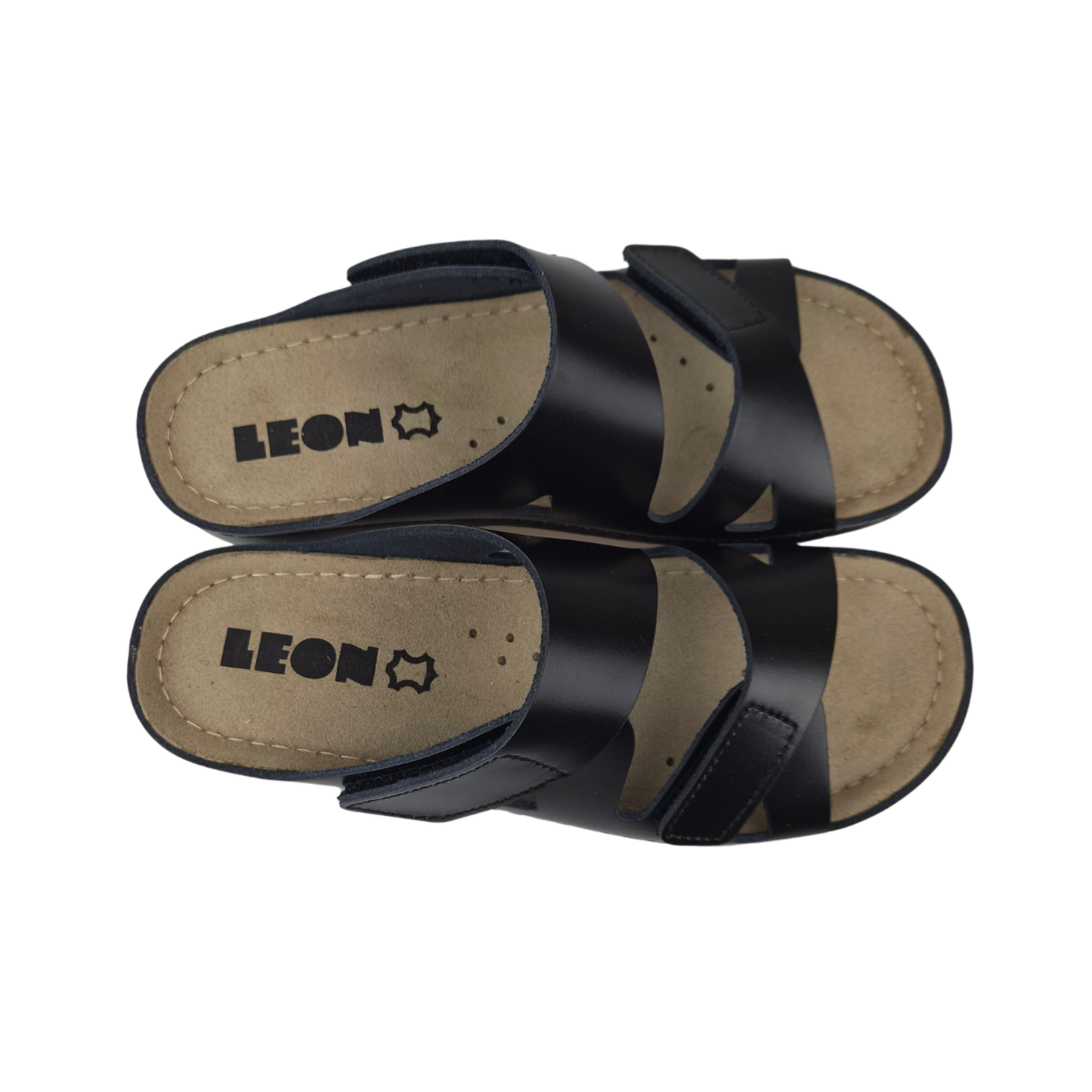 Leon Footwear Laura sandals black - double strap - material: Leather & Polyurethane