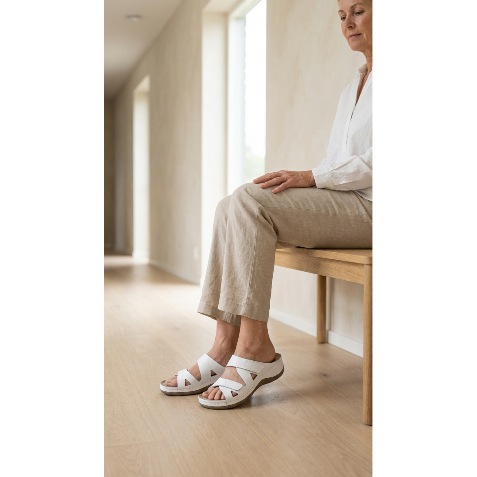 Leon Footwear Sandalen Laura wit - dubbele band - materiaal: Leer & Polyurethaan