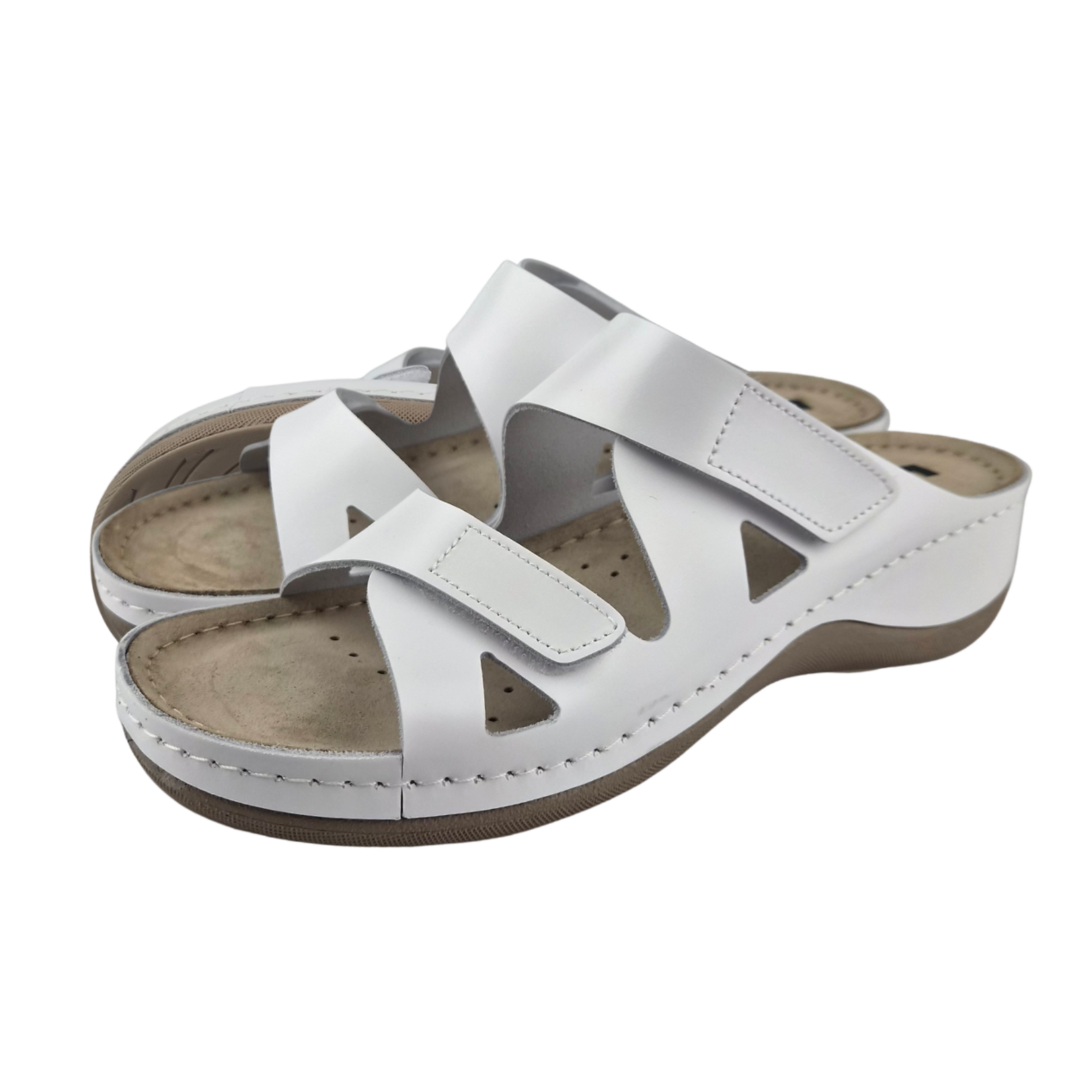 Leon Footwear Laura sandals white - double strap - material: Leather & Polyurethane
