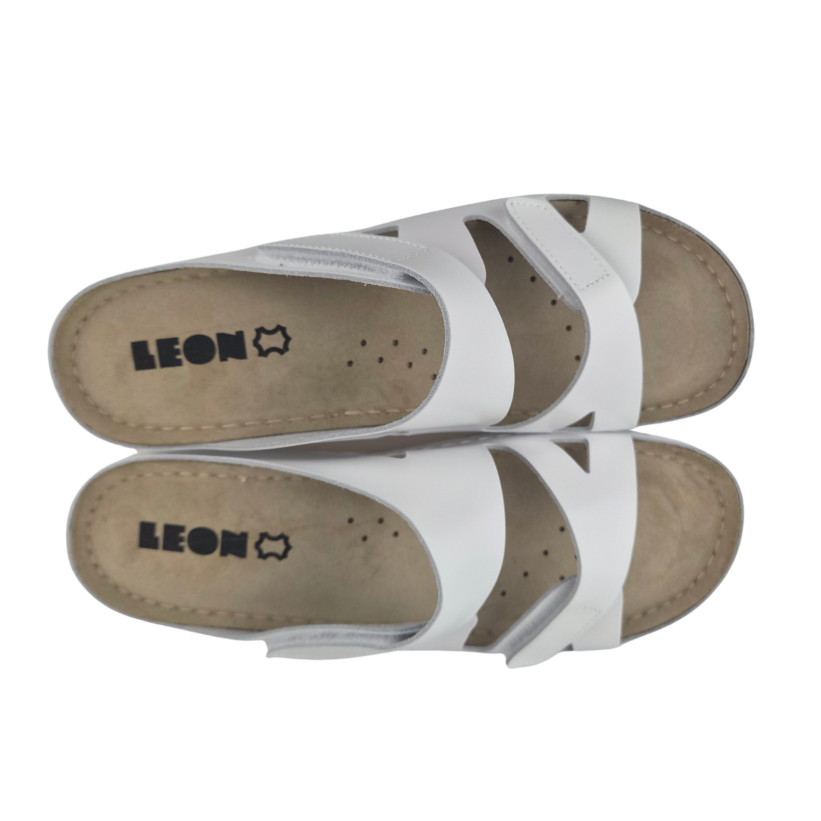 Leon Footwear Sandalen Laura wit - dubbele band - materiaal: Leer & Polyurethaan