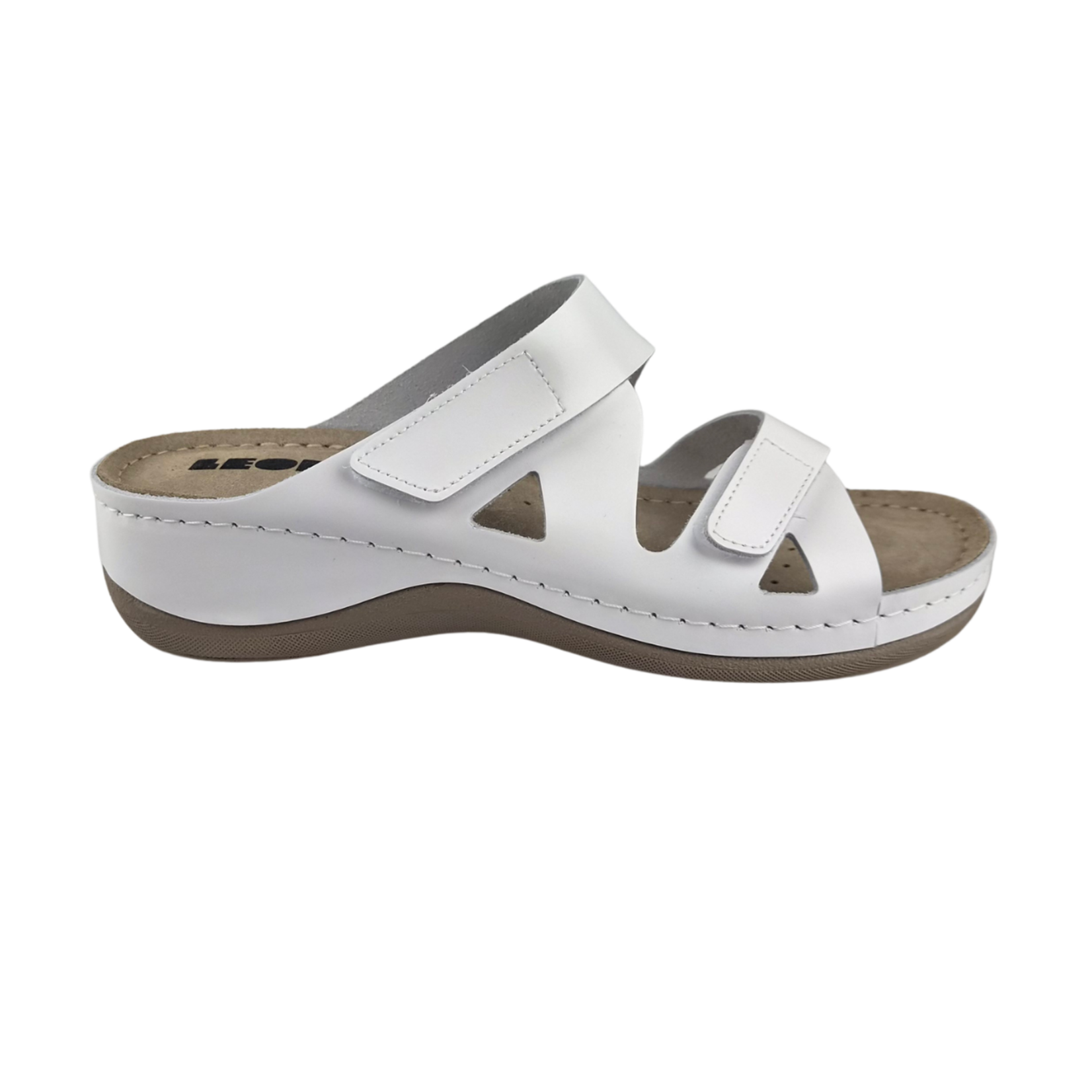Leon Footwear Laura sandals white - double strap - material: Leather & Polyurethane