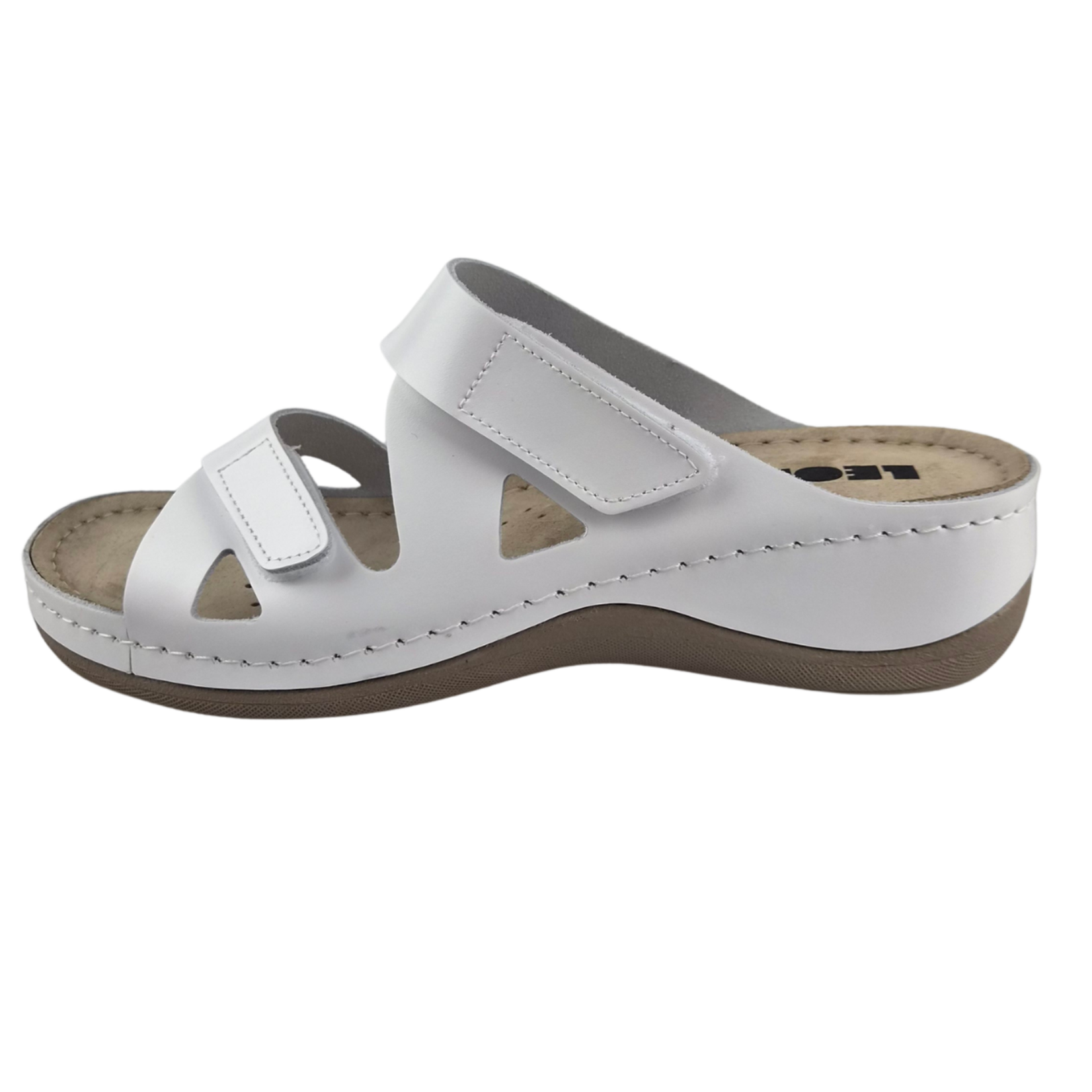 Leon Footwear Laura sandals white - double strap - material: Leather & Polyurethane