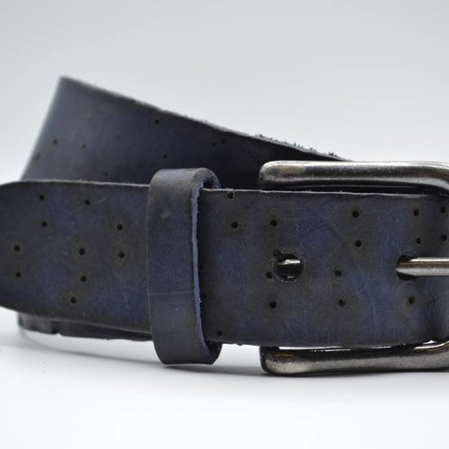 Stoere blauwe echt lederen riem 