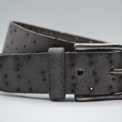 Stoere grijze echt lederen riem 