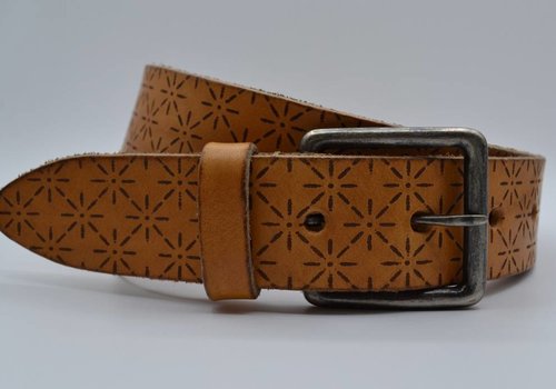 Bullock Ster gelaserde cognac echt lederen riem Bullock Ster gelaserde cognac echt lederen riem