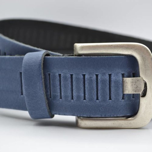 split lederen 40mm blauwe casual perforatie riem 