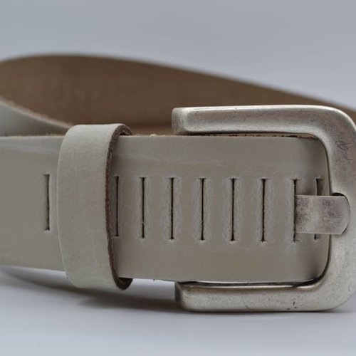 split lederen 40mm ecru casual perforatie riem 