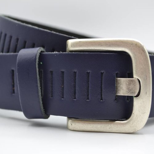 split lederen 40mm donker blauwe casual perforatie riem 