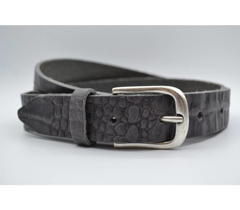 30mm Italiaans volnerf lederen riem met kroko print en oud zilveren nette gesp.