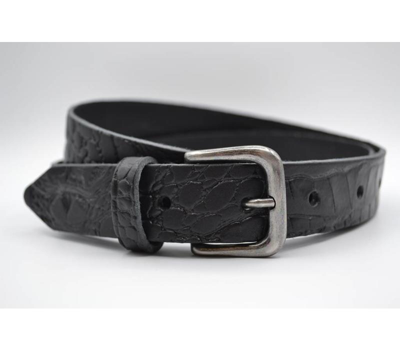 30mm Italiaans volnerf lederen riem met kroko print en fijne gunmetal gesp