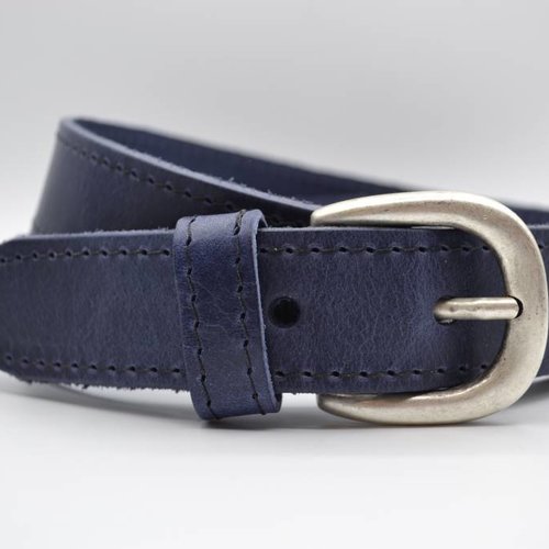 35mm blauwe gestikt italiaans volnerf lederen riem 