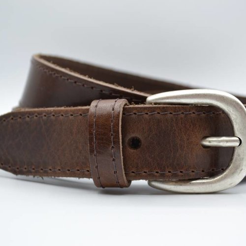 35mm bruine gestikte italiaans volnerf lederen riem 